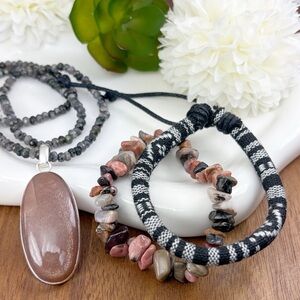 Sterling Silver 925 Peach Moonstone Pendant Moonstone Necklace Southwest Boho